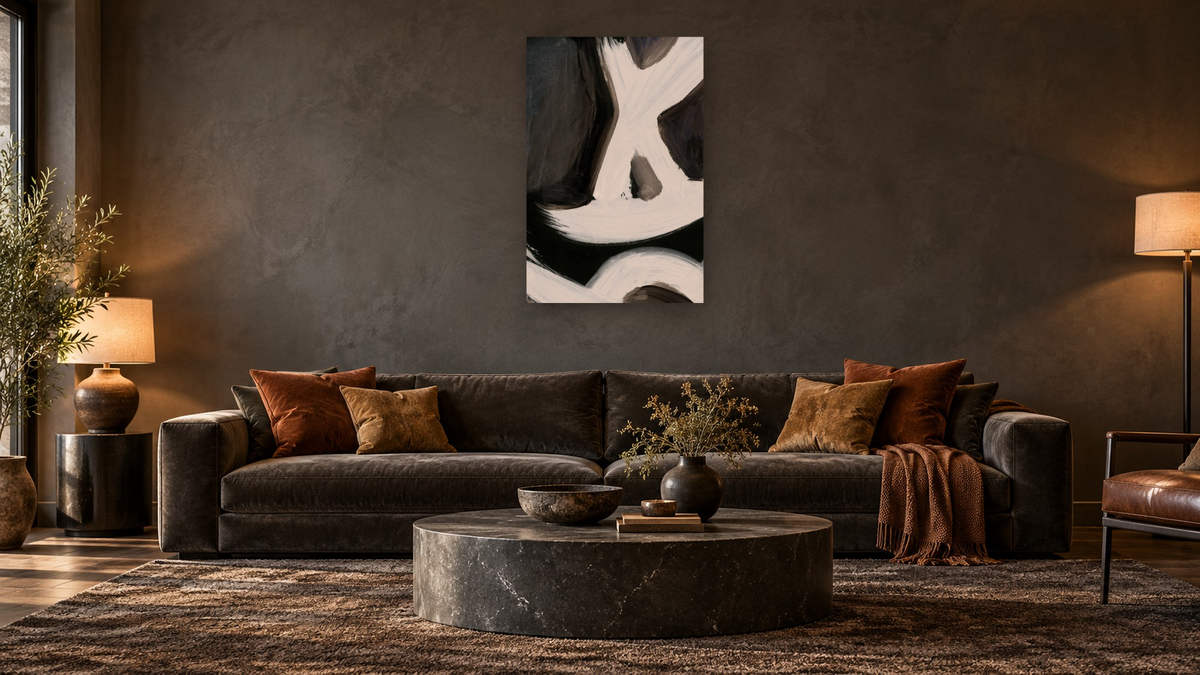 Bones 1 by Dan Hobday, shown at 28 × 42 in (71.1 × 106.7 cm) as gallery-wrapped canvas, den
