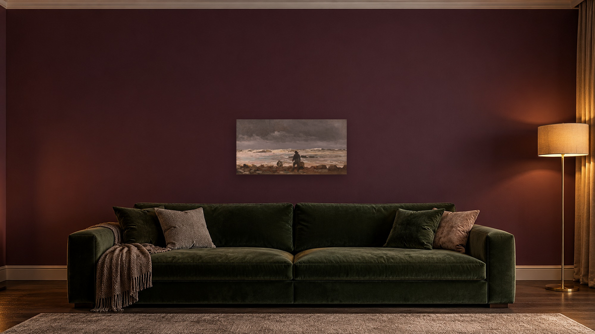 Rocky Coast (Maine Coast) by Winslow Homer, shown at 20 × 40 in (50.8 × 101.6 cm) as gallery-wrapped canvas, den