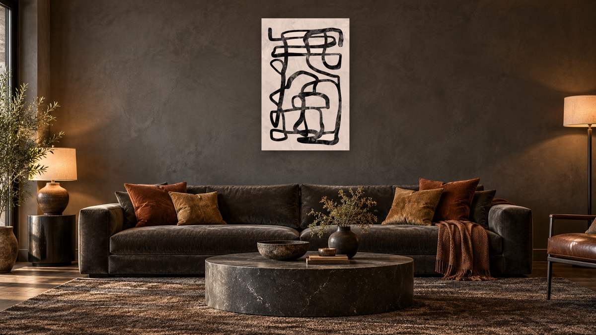Mono Strokes 2 by Dan Hobday, shown at 28 × 42 in (71.1 × 106.7 cm) as gallery-wrapped canvas, den