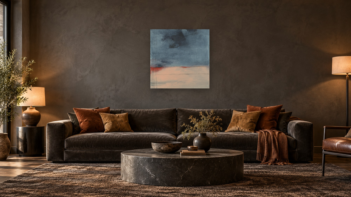No. 333 by Michelle Oppenheimer, shown at 32 × 32 in (81.3 × 81.3 cm) as gallery-wrapped canvas, den