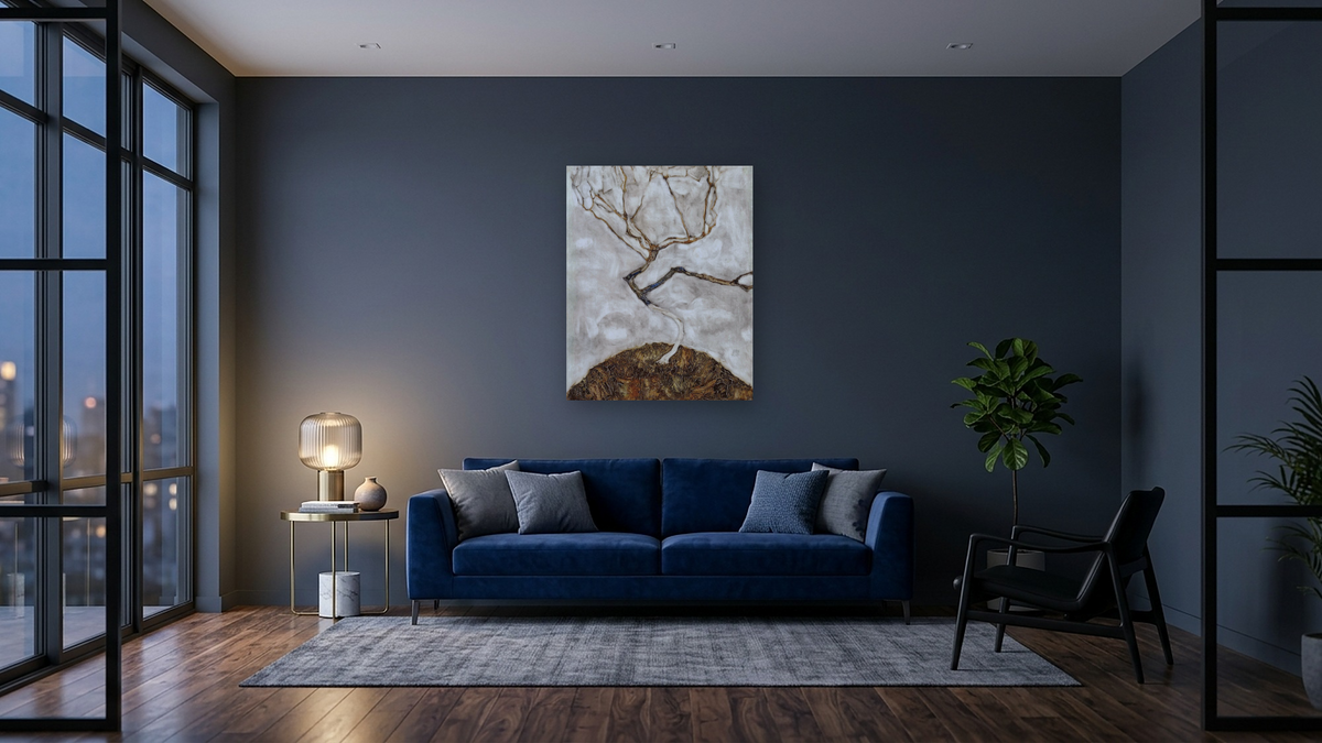 Small Tree in Late Autumn by Egon Schiele, shown at 32 × 40 in (81.3 × 101.6 cm) as gallery-wrapped canvas, den