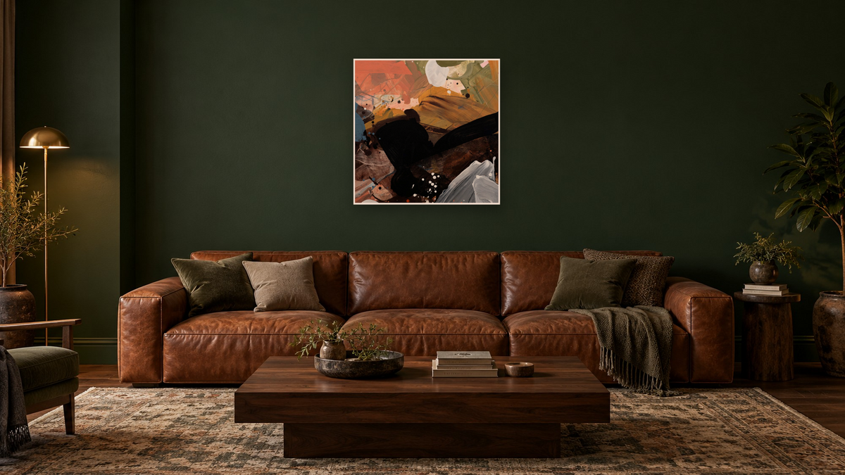 Snack 20 by Nino Yuniardi, shown at 32 × 32 in (81.3 × 81.3 cm) as gallery-wrapped canvas, den