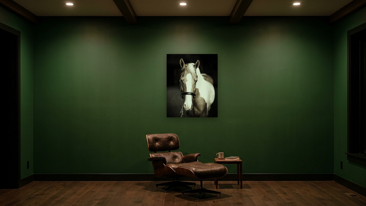 Scout by Brandon Luther, shown at 32 × 40 in (81.3 × 101.6 cm) as gallery-wrapped canvas, den