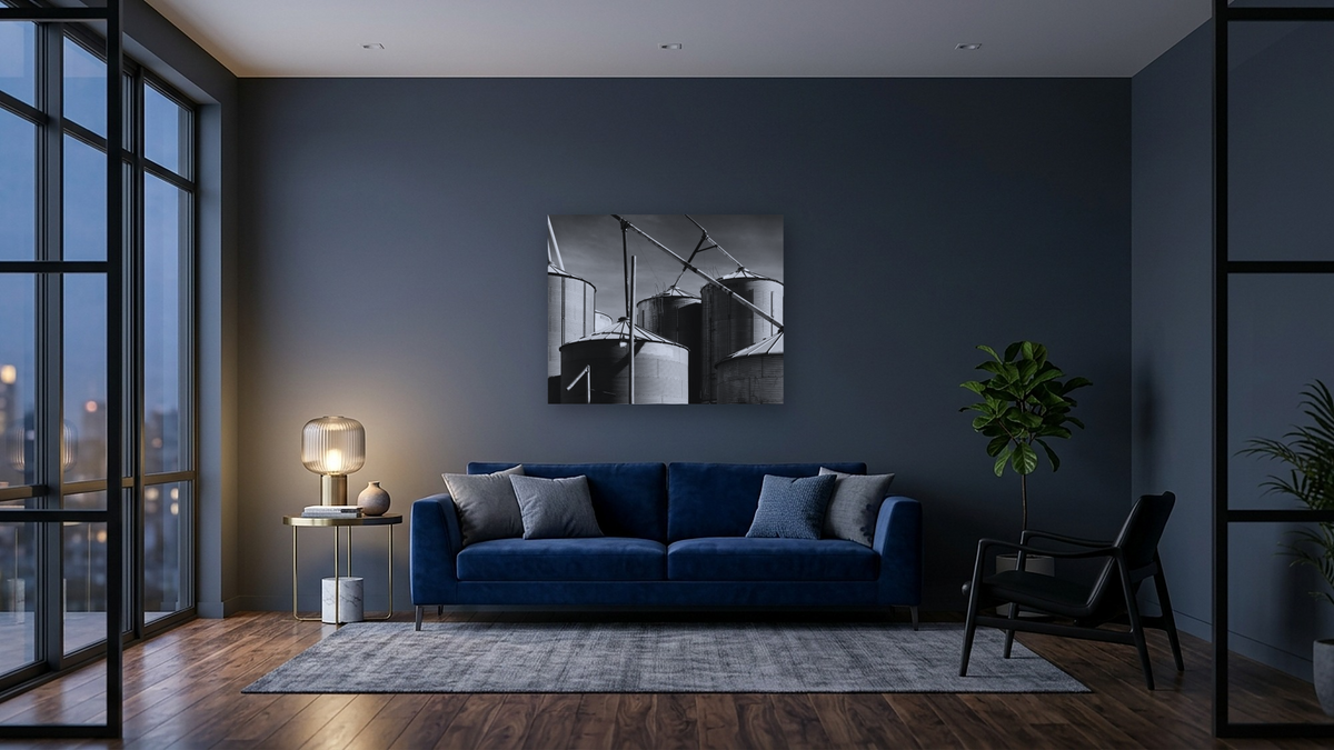 Coop Feeds by Gordon Osmundson, shown at 32 × 40 in (81.3 × 101.6 cm) as gallery-wrapped canvas, den