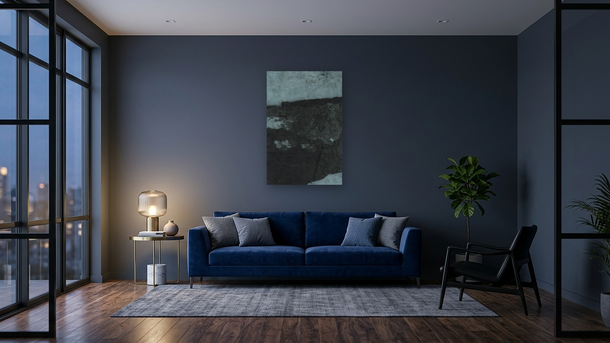 No. 281B by Michelle Oppenheimer, shown at 28 × 42 in (71.1 × 106.7 cm) as gallery-wrapped canvas, den