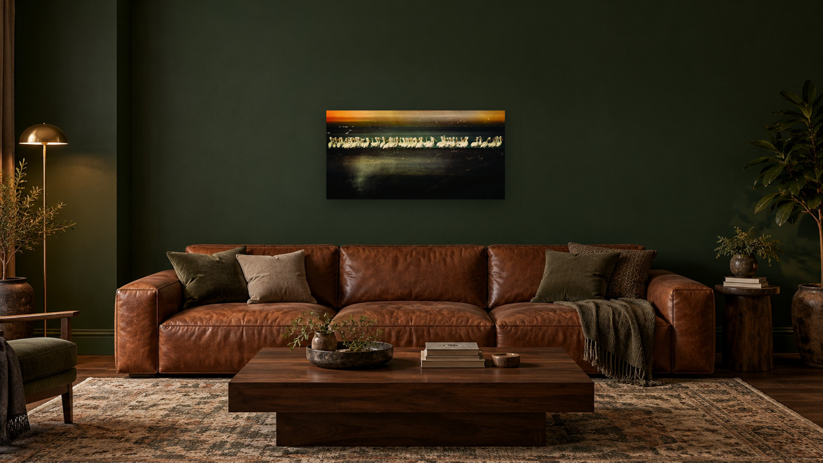 Migrate by Brandon Luther, shown at 20 × 40 in (50.8 × 101.6 cm) as gallery-wrapped canvas, den