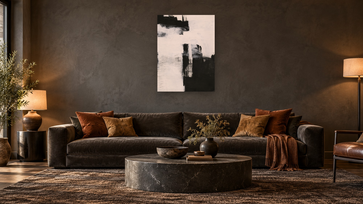 No. 368 by Michelle Oppenheimer, shown at 30 × 40 in (76.2 × 101.6 cm) as gallery-wrapped canvas, den