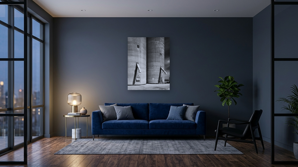 Depue Warehouse #4 by Gordon Osmundson, shown at 32 × 40 in (81.3 × 101.6 cm) as gallery-wrapped canvas, den