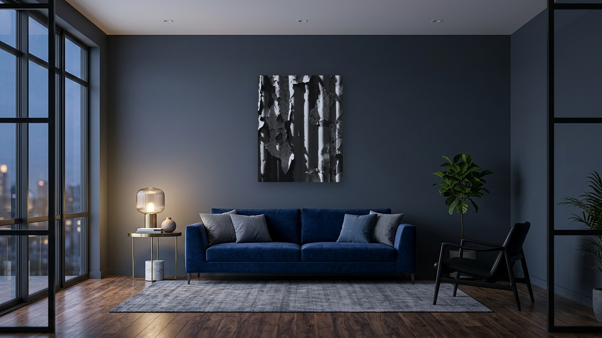 Peeling Corrugation #8 by Gordon Osmundson, shown at 32 × 40 in (81.3 × 101.6 cm) as gallery-wrapped canvas, den