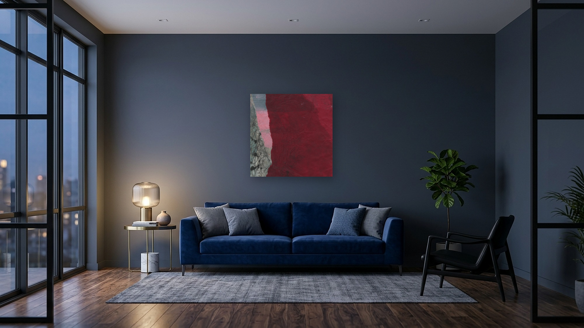 No. 4, shown at 32 × 32 in (81.3 × 81.3 cm) as gallery-wrapped canvas, den