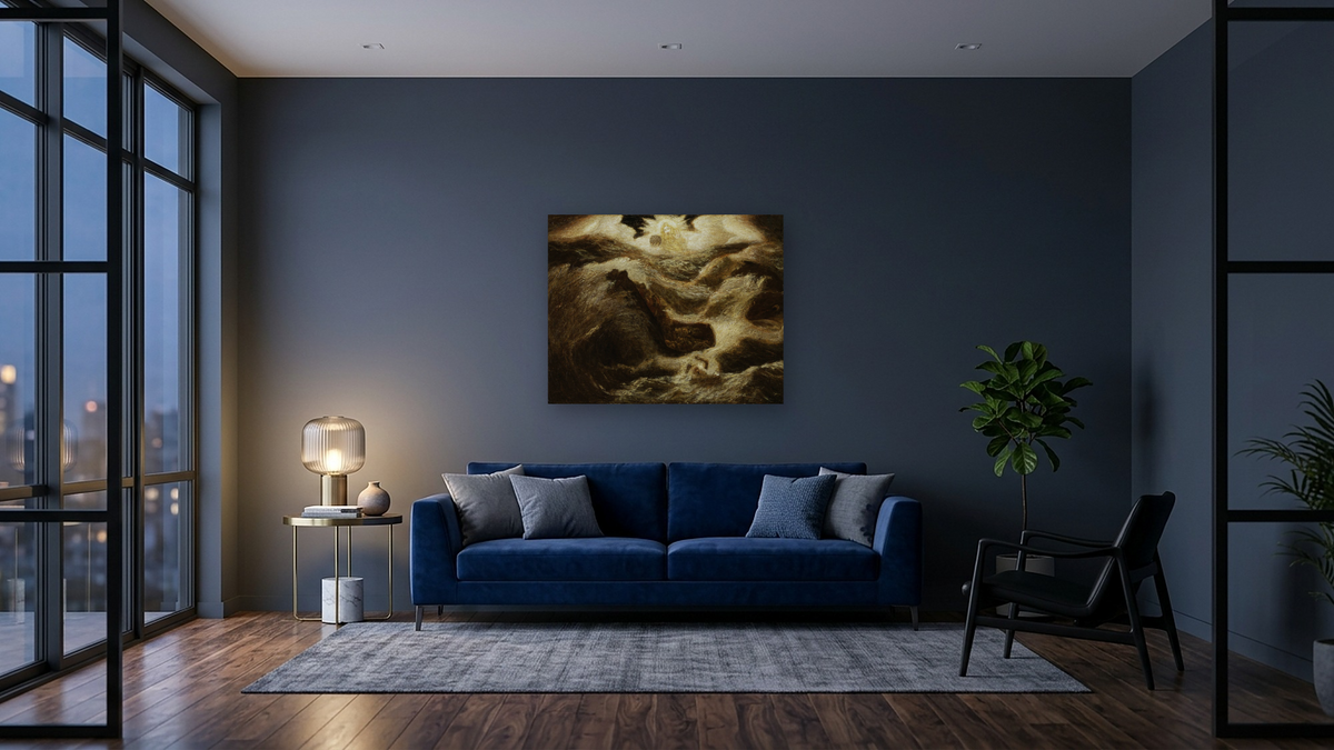Jonah by Albert Pinkham Ryder, shown at 32 × 40 in (81.3 × 101.6 cm) as gallery-wrapped canvas, den