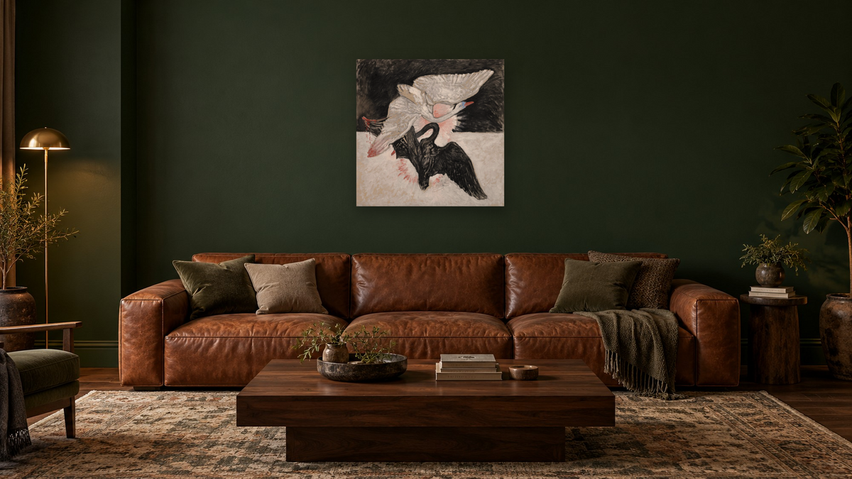 Group IX/SUW, The Swan, Part 1, No. 2, No. 2 by Hilma af Klint, shown at 32 × 32 in (81.3 × 81.3 cm) as gallery-wrapped canvas, den