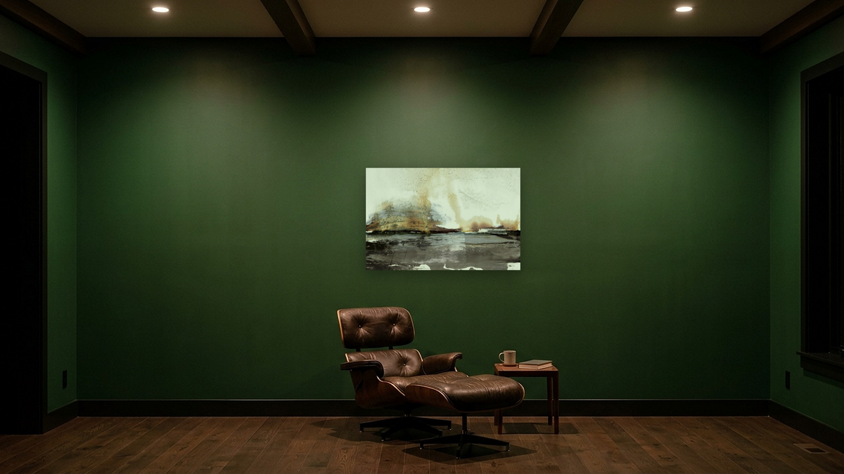 End Of Day by Dan Hobday, shown at 28 × 42 in (71.1 × 106.7 cm) as gallery-wrapped canvas, den