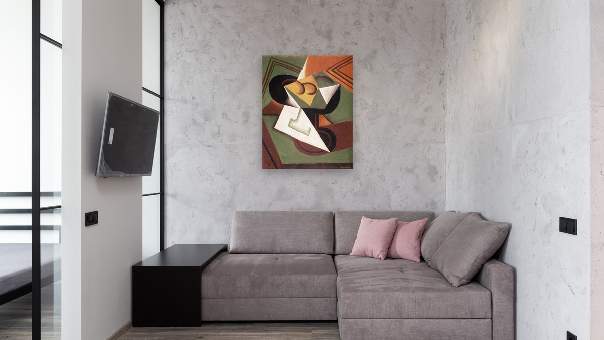 The Fruit Bowl by Juan Gris, shown at 32 × 40 in (81.3 × 101.6 cm) as gallery-wrapped canvas, media room