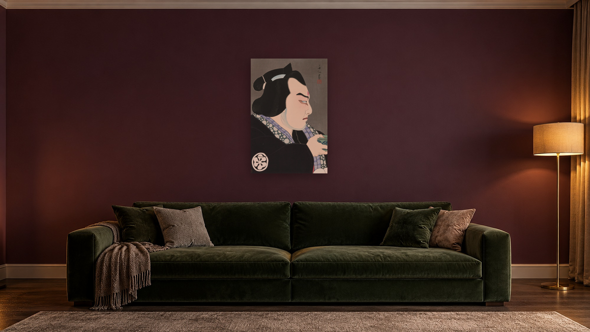 The Actor Bando Juzaburo III as Mizuhiki no Seigoro by Natori Shunsen, shown at 28 × 42 in (71.1 × 106.7 cm) as gallery-wrapped canvas, den
