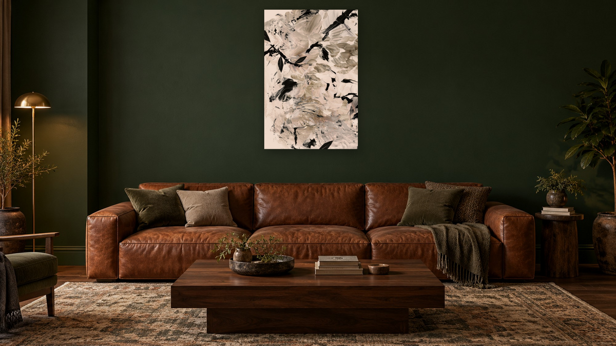 Fall Forest 1 by Dan Hobday, shown at 28 × 42 in (71.1 × 106.7 cm) as gallery-wrapped canvas, den