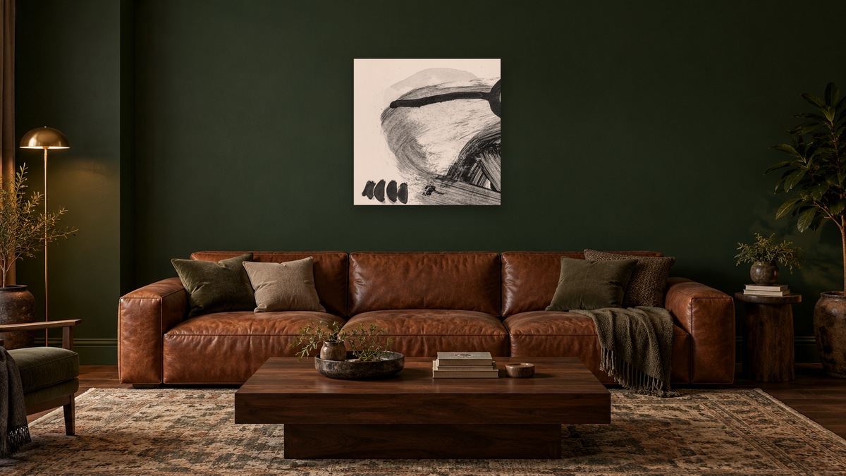 Black White Set 1 by Dan Hobday, shown at 32 × 32 in (81.3 × 81.3 cm) as gallery-wrapped canvas, den