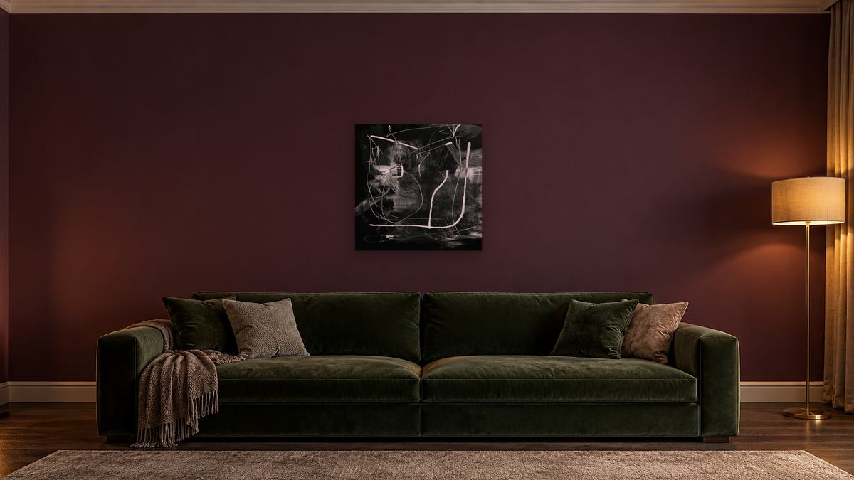 Night 1 by Dan Hobday, shown at 32 × 32 in (81.3 × 81.3 cm) as gallery-wrapped canvas, den