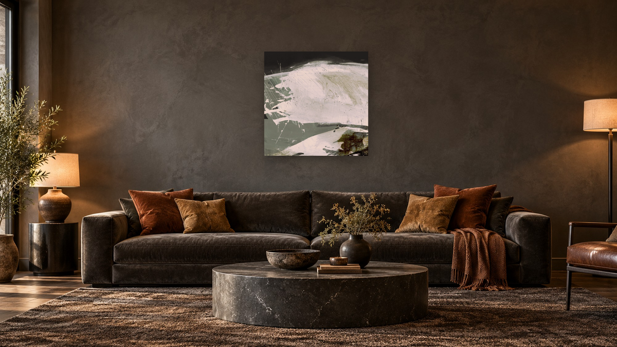 Rested SQ by Dan Hobday, shown at 32 × 32 in (81.3 × 81.3 cm) as gallery-wrapped canvas, den