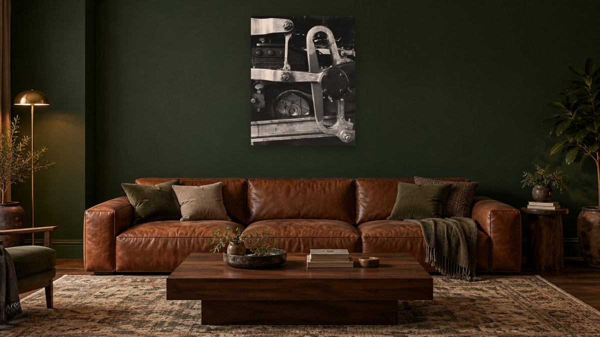UP 3985 from the Railroad Series by Gordon Osmundson, shown at 32 × 40 in (81.3 × 101.6 cm) as gallery-wrapped canvas, den