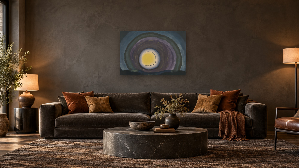 Sunrise III by Arthur Dove, shown at 28 × 42 in (71.1 × 106.7 cm) as gallery-wrapped canvas, den