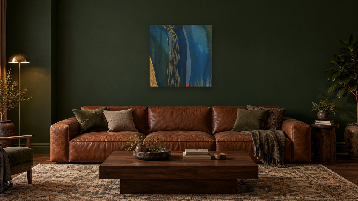 Underwater Reverie 10 by Jenny Phillips, shown at 32 × 32 in (81.3 × 81.3 cm) as gallery-wrapped canvas, den