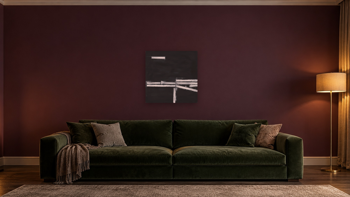 LS No. 243 by Brandon McKenzie, shown at 32 × 32 in (81.3 × 81.3 cm) as gallery-wrapped canvas, den