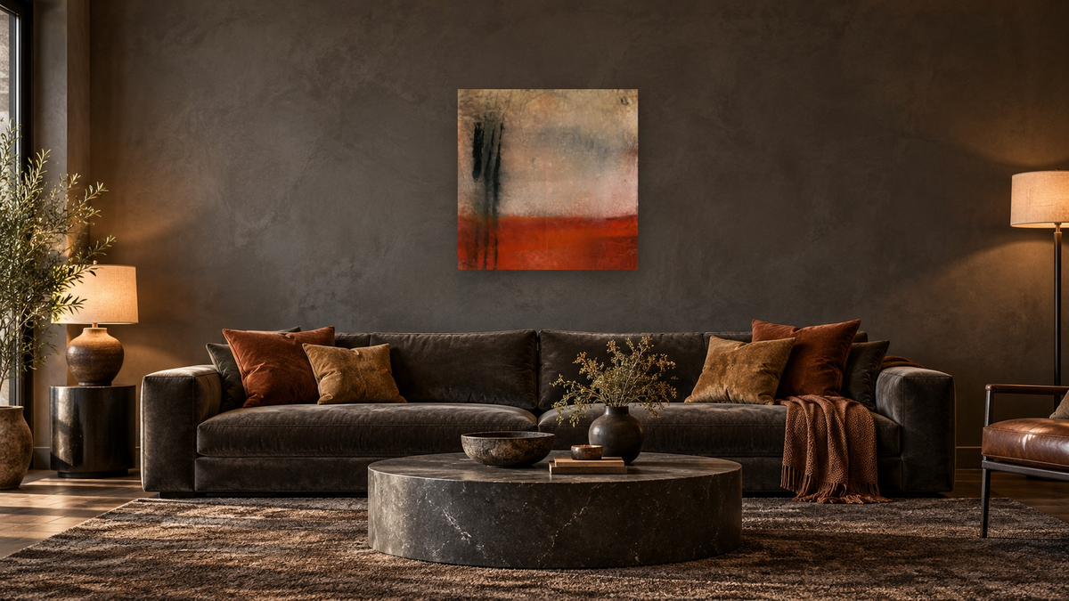 No. 375 by Michelle Oppenheimer, shown at 32 × 32 in (81.3 × 81.3 cm) as gallery-wrapped canvas, den
