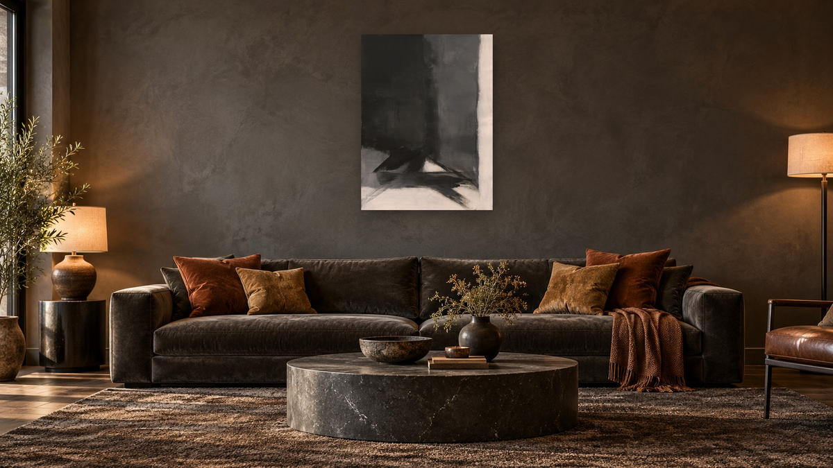 No. 369 by Michelle Oppenheimer, shown at 30 × 40 in (76.2 × 101.6 cm) as gallery-wrapped canvas, den