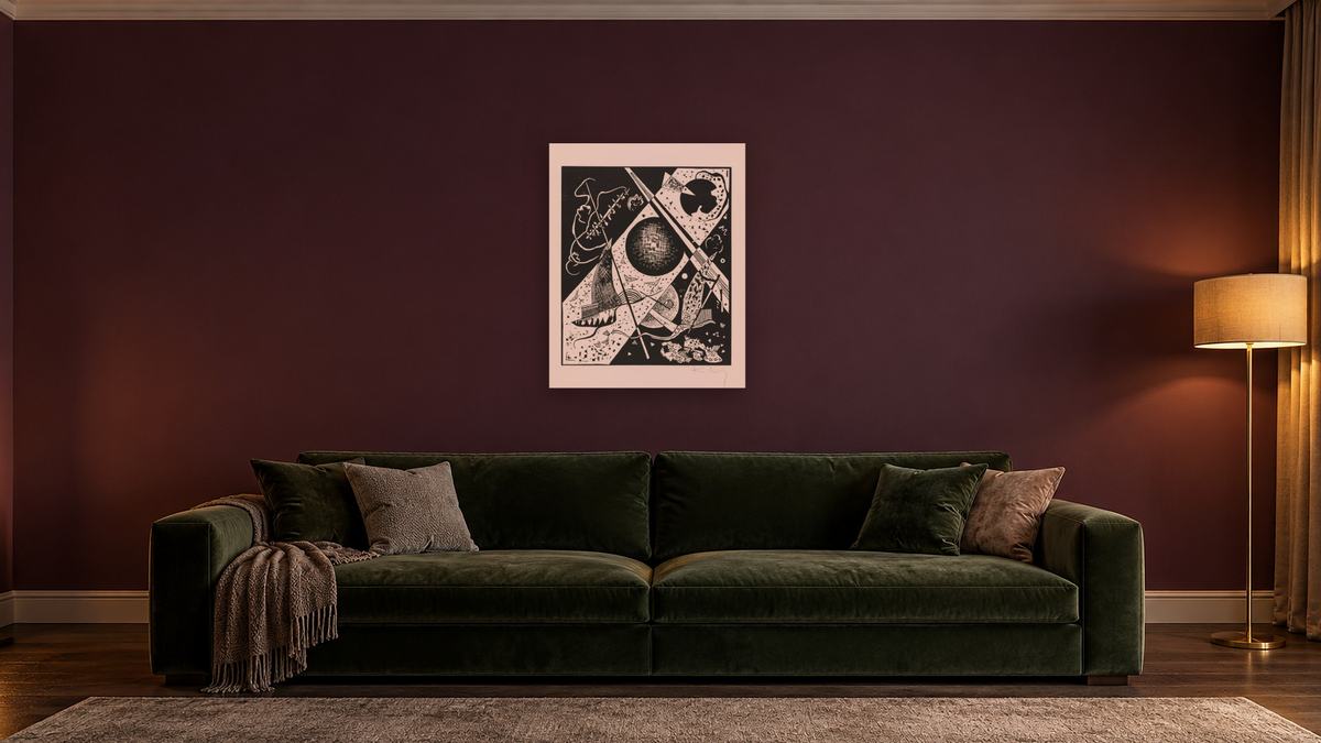 Kleine Welten VI (Small Worlds VI), from the portfolio Kleinen Welten (Small Worlds) by Wassily Kandinsky, shown at 32 × 40 in (81.3 × 101.6 cm) as gallery-wrapped canvas, den