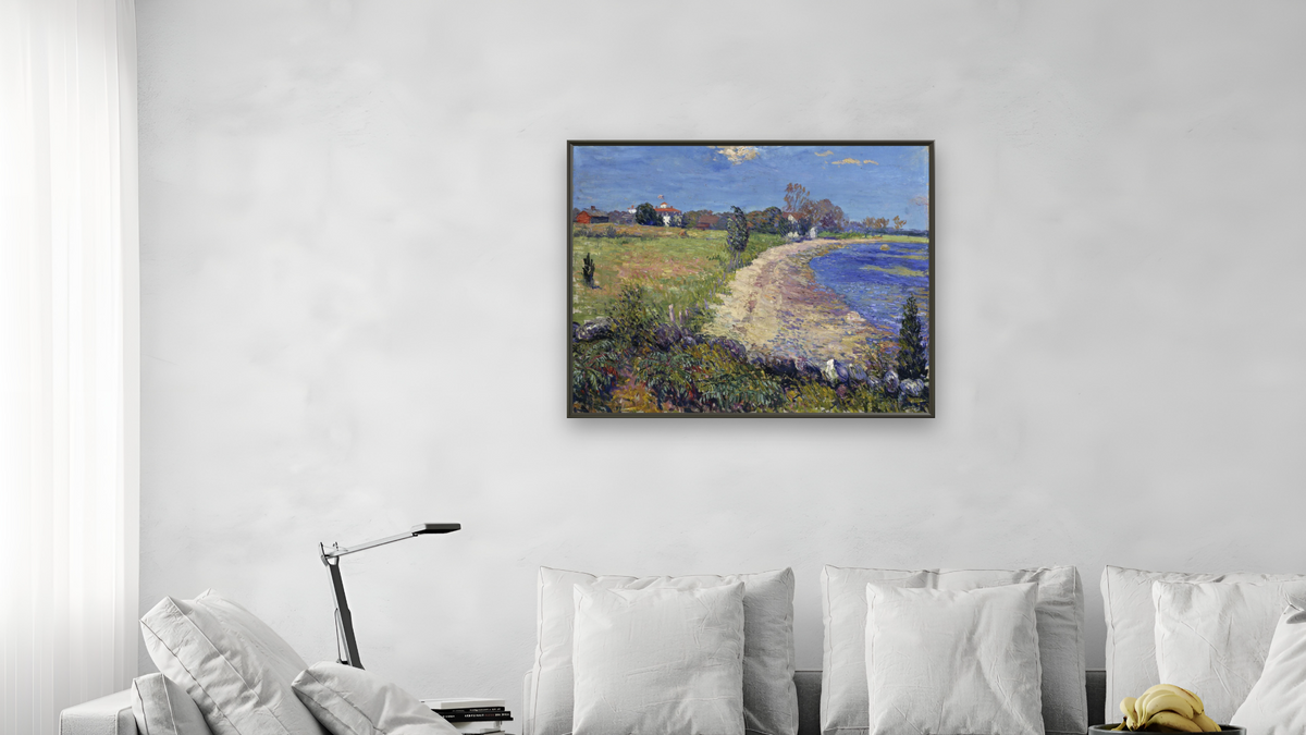 Curving Beach, New England by William James Glackens, shown at 32 × 40 in (81.3 × 101.6 cm) on canvas in Ramino Satin Black, living