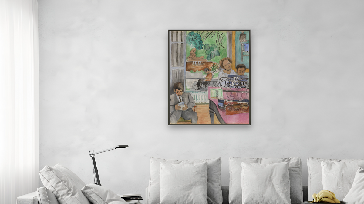 The Music Lesson (La Leçon de musique) by Henri Matisse, shown at 32 × 40 in (81.3 × 101.6 cm) on canvas in Ramino Satin Black, living