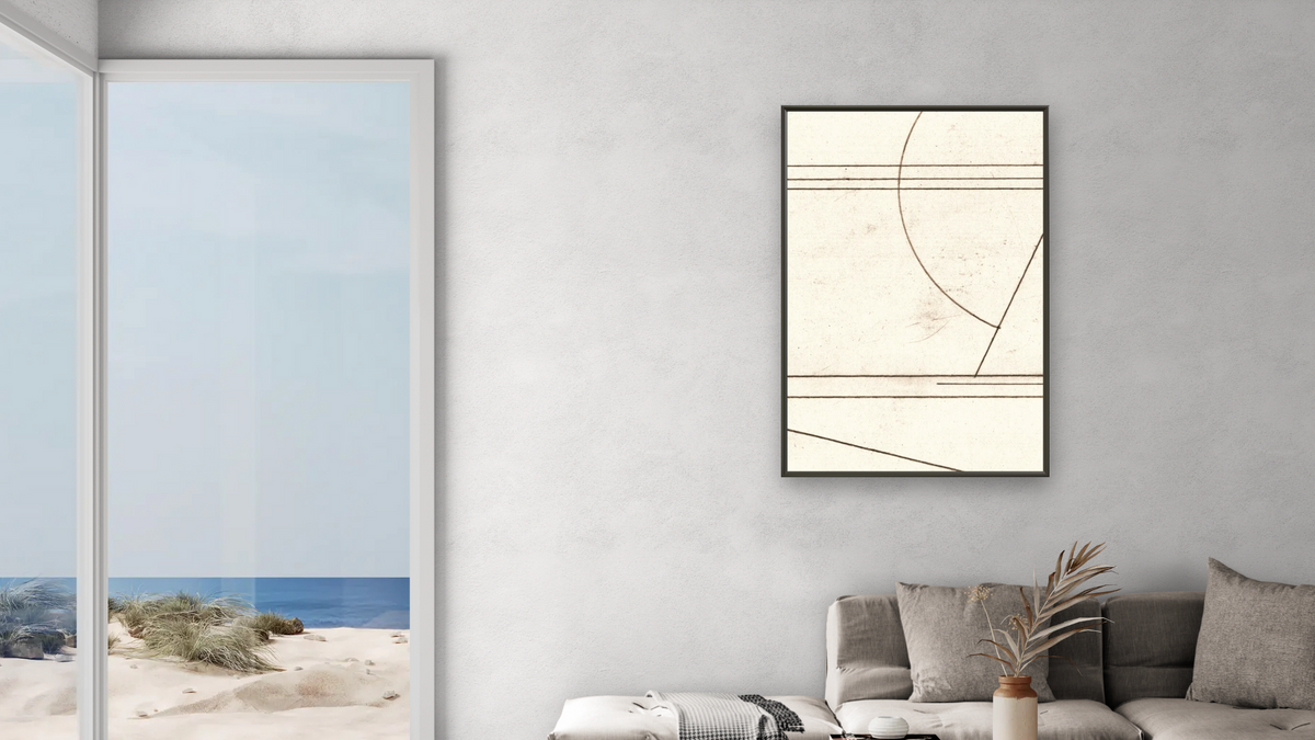 Min Mod 1 by Dan Hobday, shown at 28 × 42 in (71.1 × 106.7 cm) on canvas in Ramino Satin Black, living
