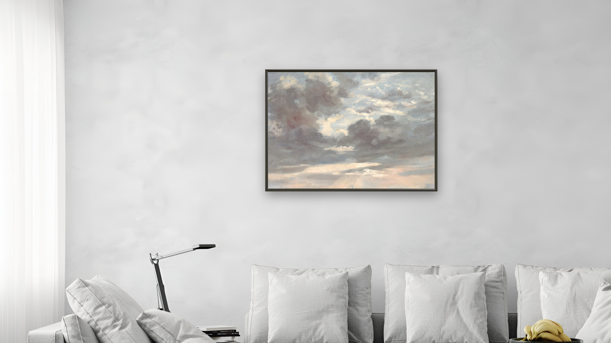 Cloud Study: Stormy Sunset by John Constable, shown at 30 × 40 in (76.2 × 101.6 cm) on canvas in Ramino Satin Black, living