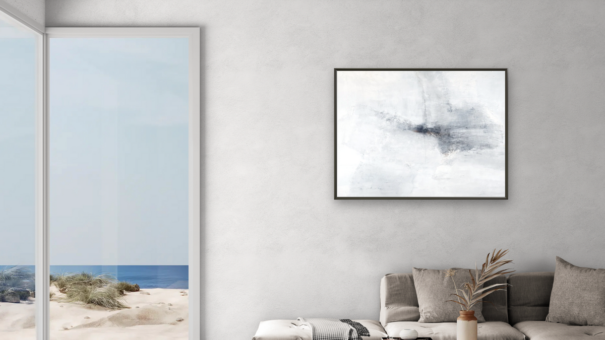 No. 294 by Michelle Oppenheimer, shown at 32 × 40 in (81.3 × 101.6 cm) on canvas in Ramino Satin Black, living