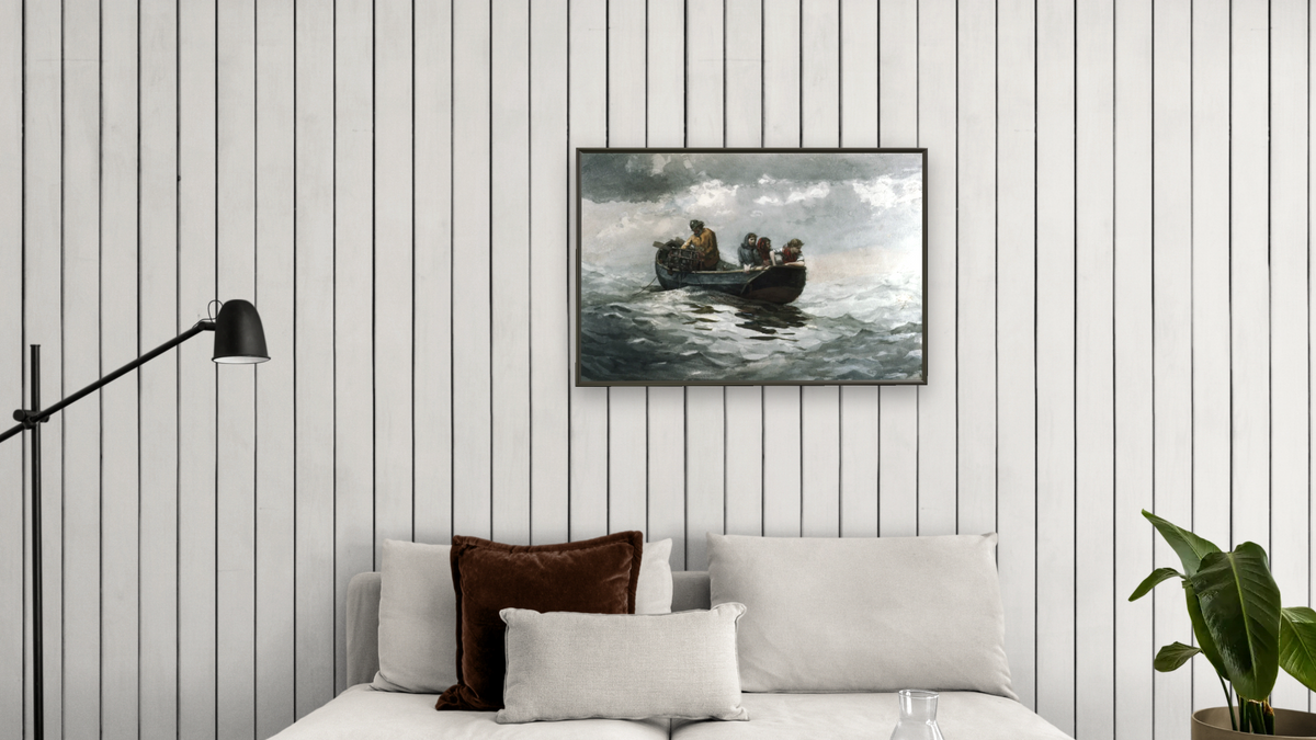 Crab Fishing by Winslow Homer, shown at 28 × 42 in (71.1 × 106.7 cm) on canvas in Ramino Satin Black, living
