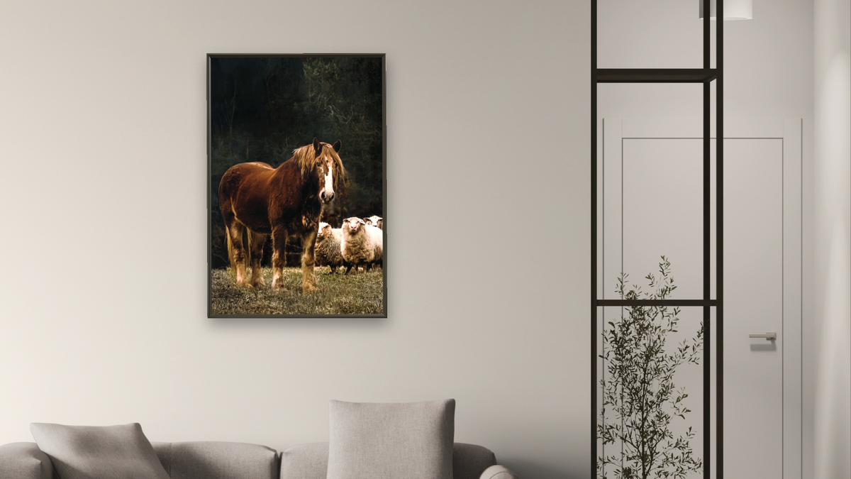 Willard Jerra by Brandon Luther, shown at 28 × 42 in (71.1 × 106.7 cm) on canvas in Ramino Satin Black, living