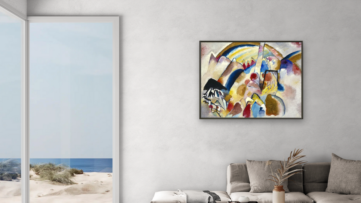 Landscape with Red Spots, No. 2, shown at 32 × 40 in (81.3 × 101.6 cm) on canvas in Ramino Satin Black, living