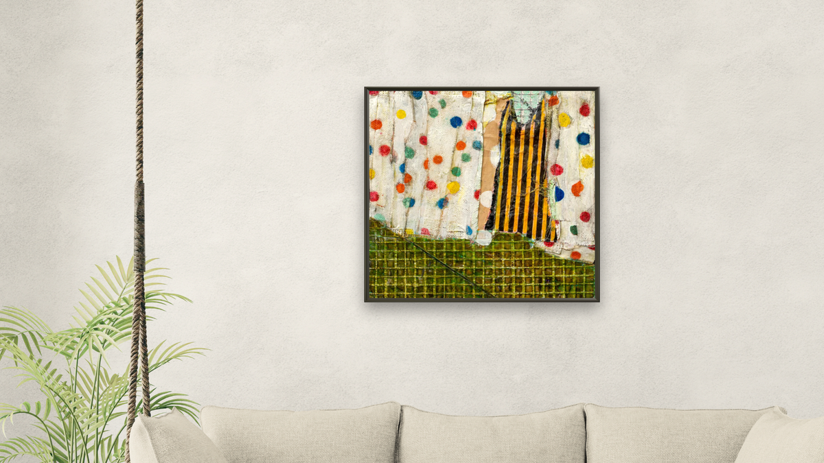 Summer Breeze by Dobee Snowber, shown at 32 × 32 in (81.3 × 81.3 cm) on canvas in Ramino Satin Black, living