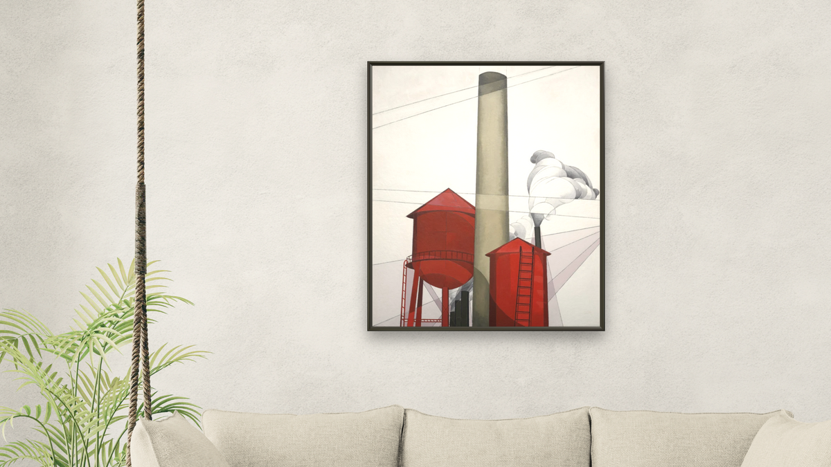 Buildings by Charles Demuth, shown at 32 × 40 in (81.3 × 101.6 cm) on canvas in Ramino Satin Black, living