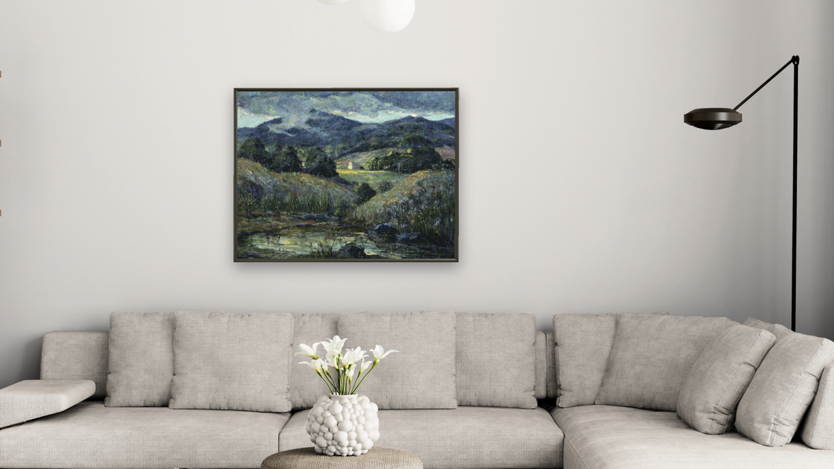 Approaching Storm by Ernest Lawson, shown at 32 × 40 in (81.3 × 101.6 cm) on canvas in Ramino Satin Black, living