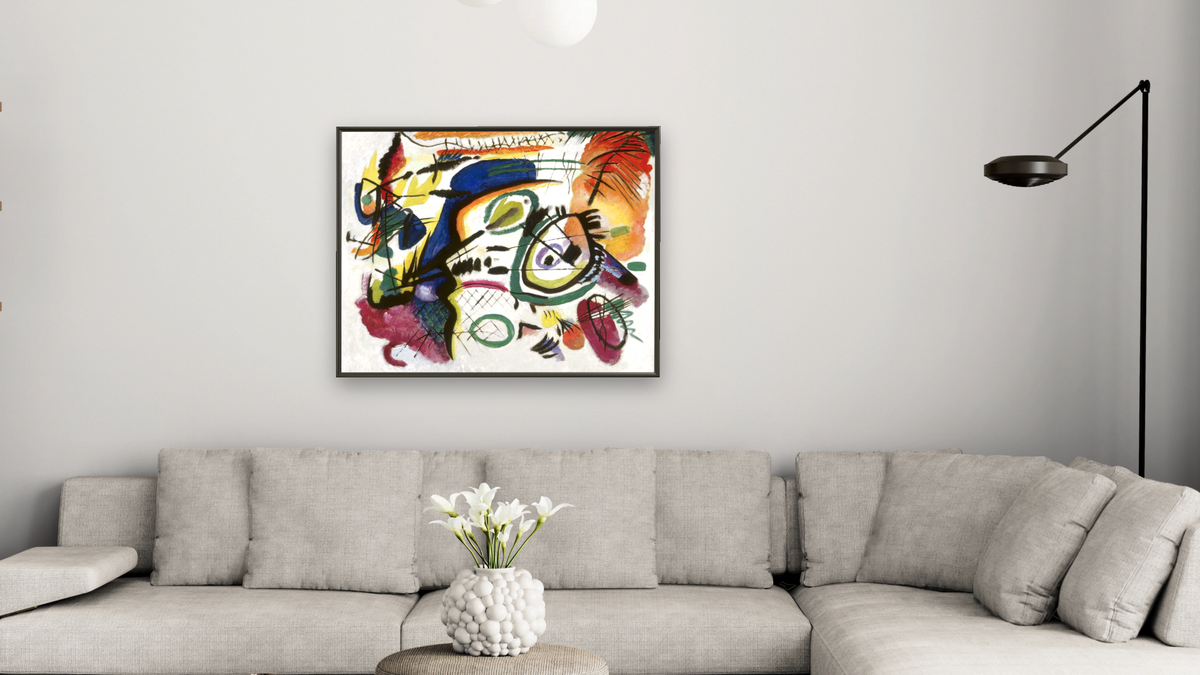 Fragment I for Composition VII (Center), shown at 32 × 40 in (81.3 × 101.6 cm) on canvas in Ramino Satin Black, living