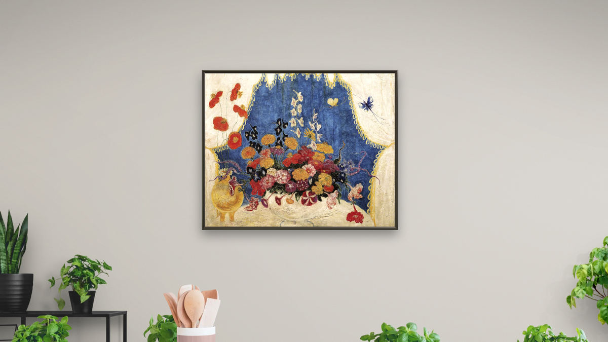 Morning (The White Curtains) by Florine Stettheimer, shown at 32 × 40 in (81.3 × 101.6 cm) on canvas in Ramino Satin Black, dining