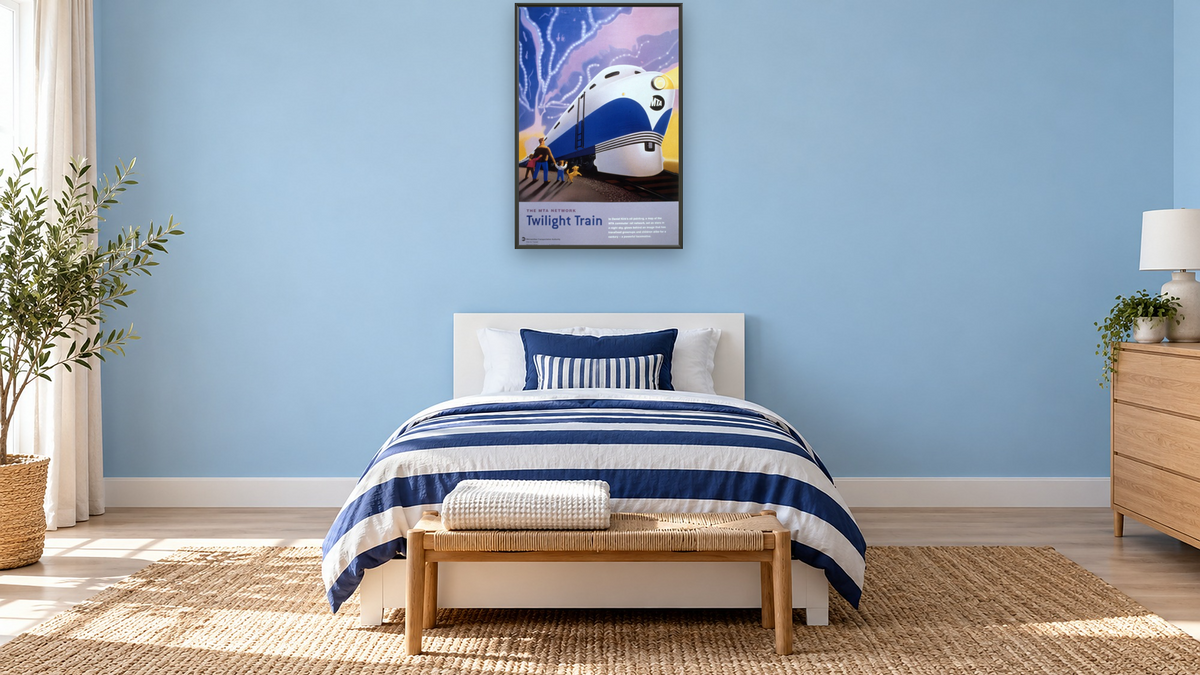posters 6.25.18, shown at 28 × 42 in (71.1 × 106.7 cm) on canvas in Ramino Satin Black, kids' room