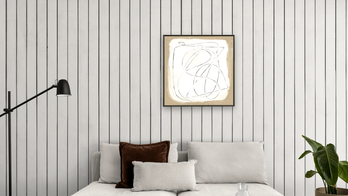 Format by Dan Hobday, shown at 32 × 32 in (81.3 × 81.3 cm) on canvas in Ramino Satin Black, living