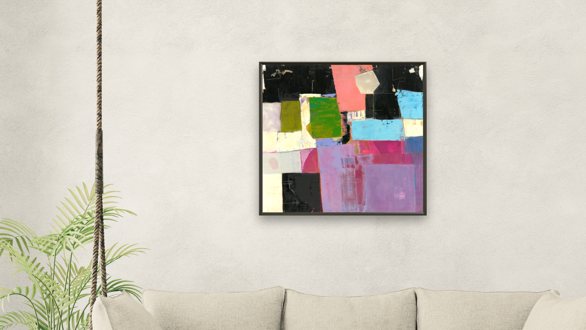 Flower Fields by Louise Gaskill, shown at 32 × 32 in (81.3 × 81.3 cm) on canvas in Ramino Satin Black, living