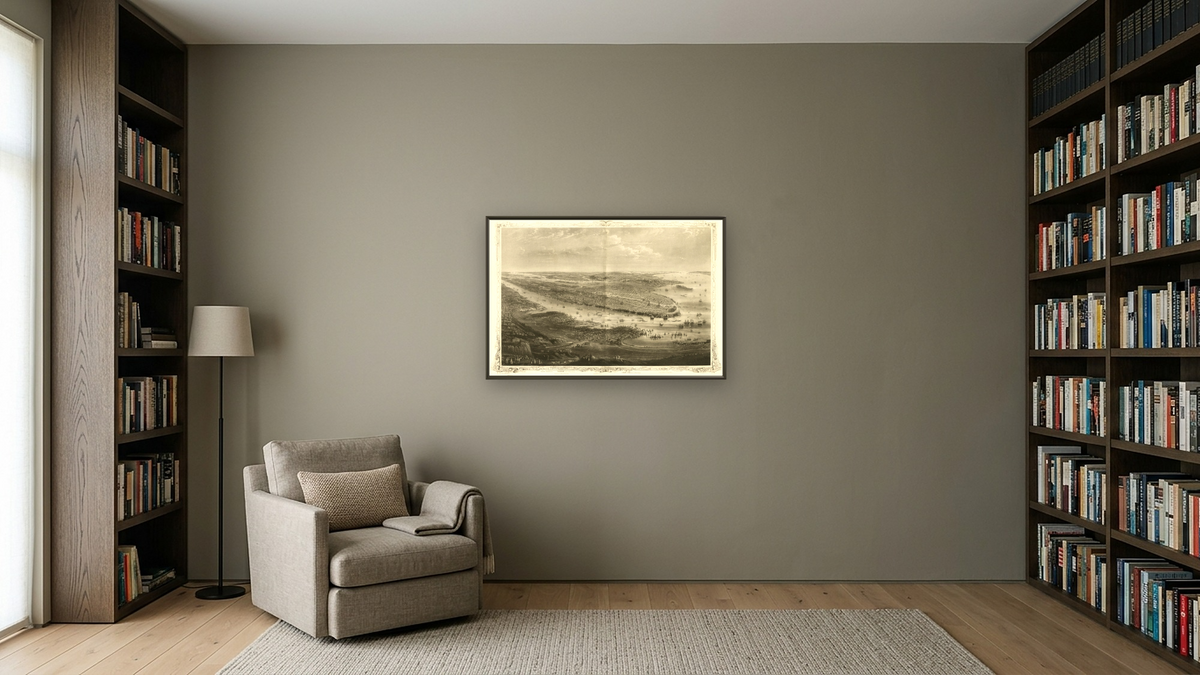 New York and environs, shown at 28 × 42 in (71.1 × 106.7 cm) on canvas in Ramino Satin Black, library