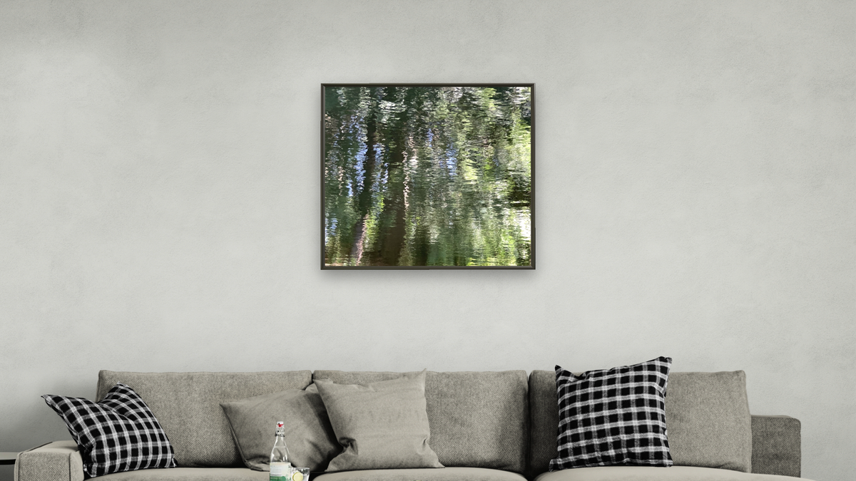 I'd Fly Over the Sea by Judith Rayl, shown at 32 × 32 in (81.3 × 81.3 cm) on canvas in Ramino Satin Black, living