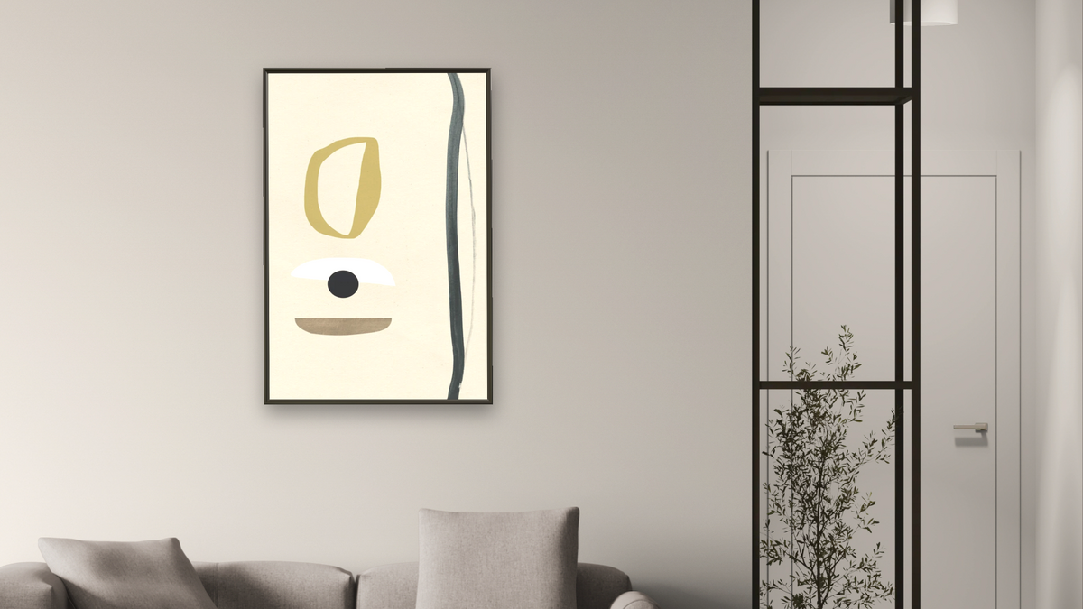 Bright by Dan Hobday, shown at 28 × 42 in (71.1 × 106.7 cm) on canvas in Ramino Satin Black, living