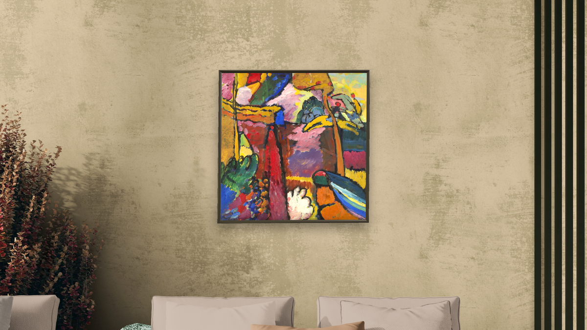 Study for Improvisation V, 1910, shown at 32 × 32 in (81.3 × 81.3 cm) on canvas in Ramino Satin Black, living
